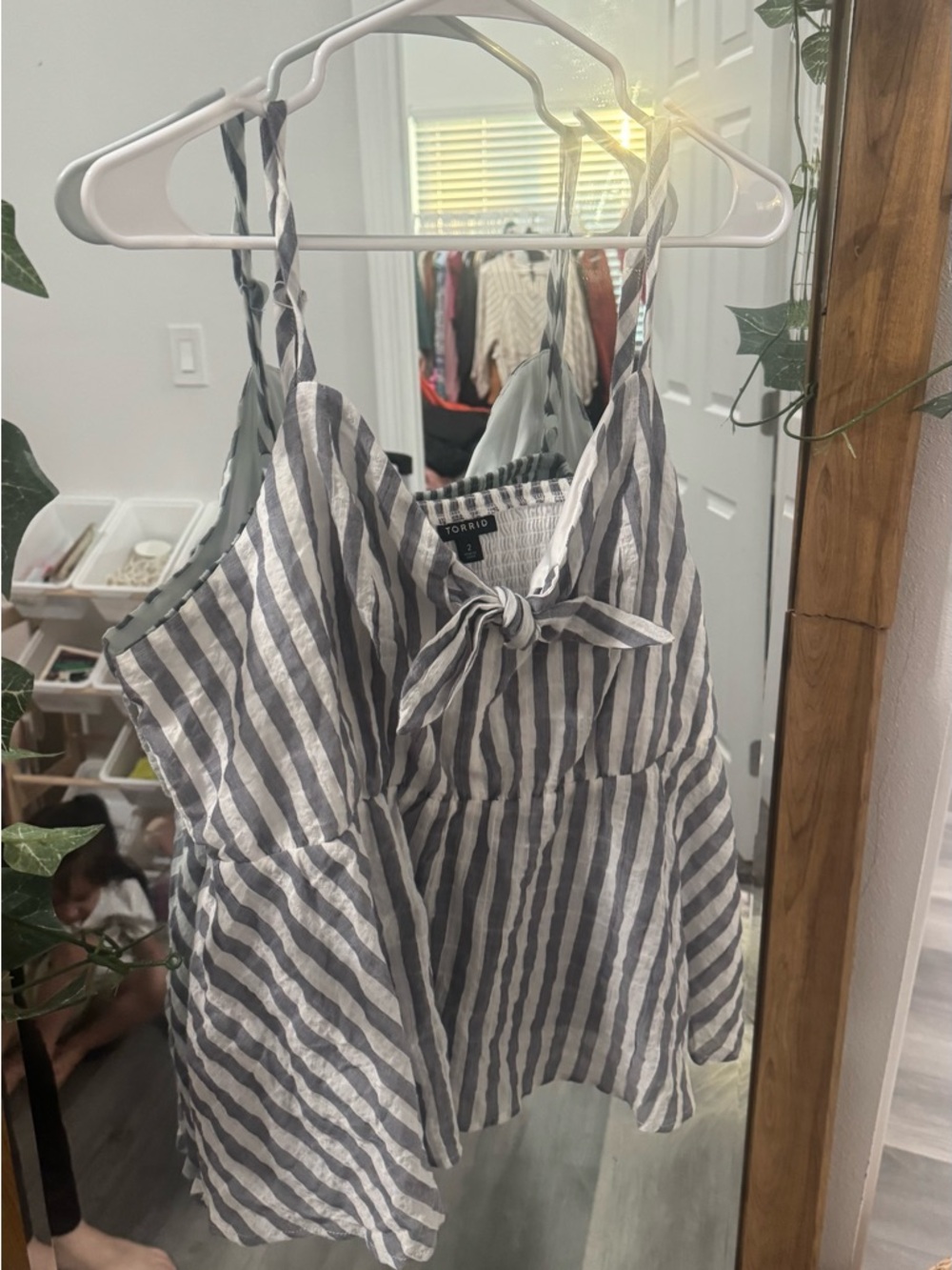 Torrid Striped Tie Front Peplum Tank Top - Picture 2 of 3